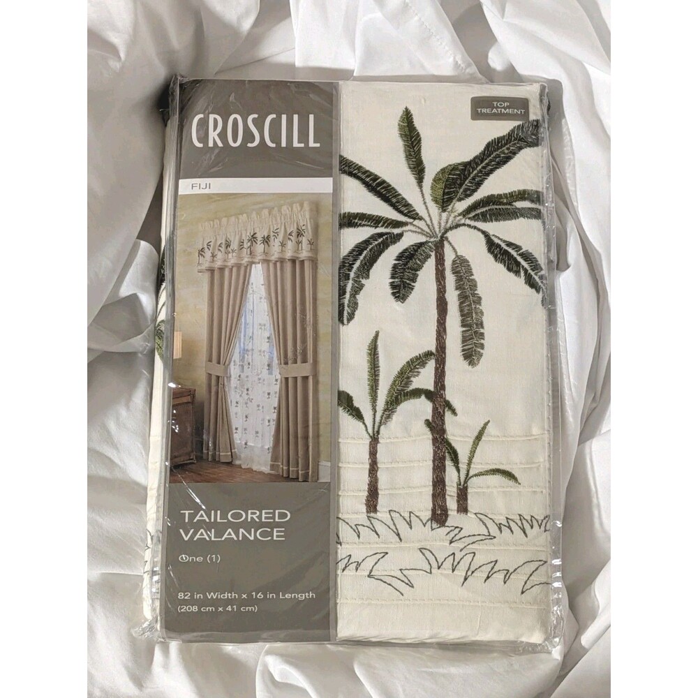 Tropical CROSCILL Embroidered Palm Tree Rod Pocket 1 Tailored Valance 82"16" NIP